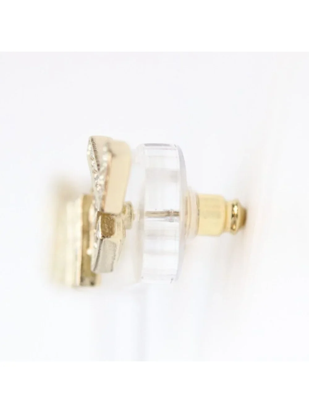 Chanel Gold Rhinestone Logo Earrings
